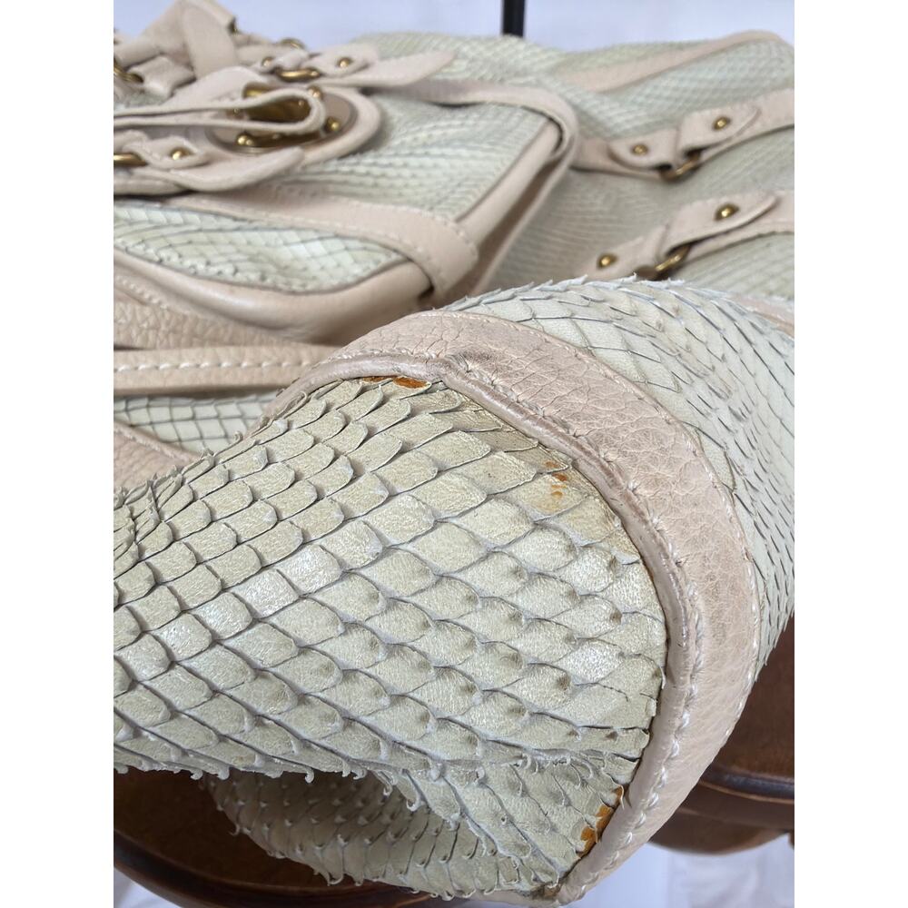 Vintage Lockhart Cream Leather Large Handbag Snakeskin Details Multi Pocket Bag - Picture 11 of 11